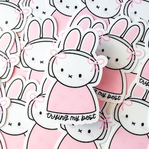"Häschen ""Trying My Best"" Aufkleber | rosa Miffy inspiriert Vinyl Aufkleber | girly Laptop Aufkleber für sie | niedliche kokette wasserdichte Aufkleber