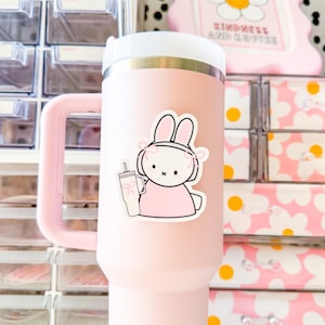 Hase Coquette Aufkleber | rosa Miffy inspiriert Vinyl Aufkleber | girly Laptop Aufkleber für sie | Wasserfester Aufkleber für Wasserflaschen