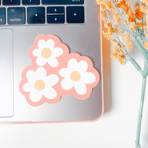 Pink Daisy Bunch Sticker / floral decals / hand drawn and glossy / perfect for laptops, notebooks & more