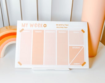 Small Weekly Planner Pad // Pink & Orange Tear Away Notepad // to-do list, work life balance, productivity desk pad and everyday planner