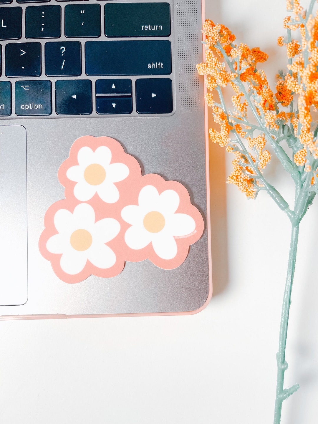 Pink Daisy Sticker Pink Daisy Bunch Sticker / Floral Decals / Hand Drawn and Glossy ...