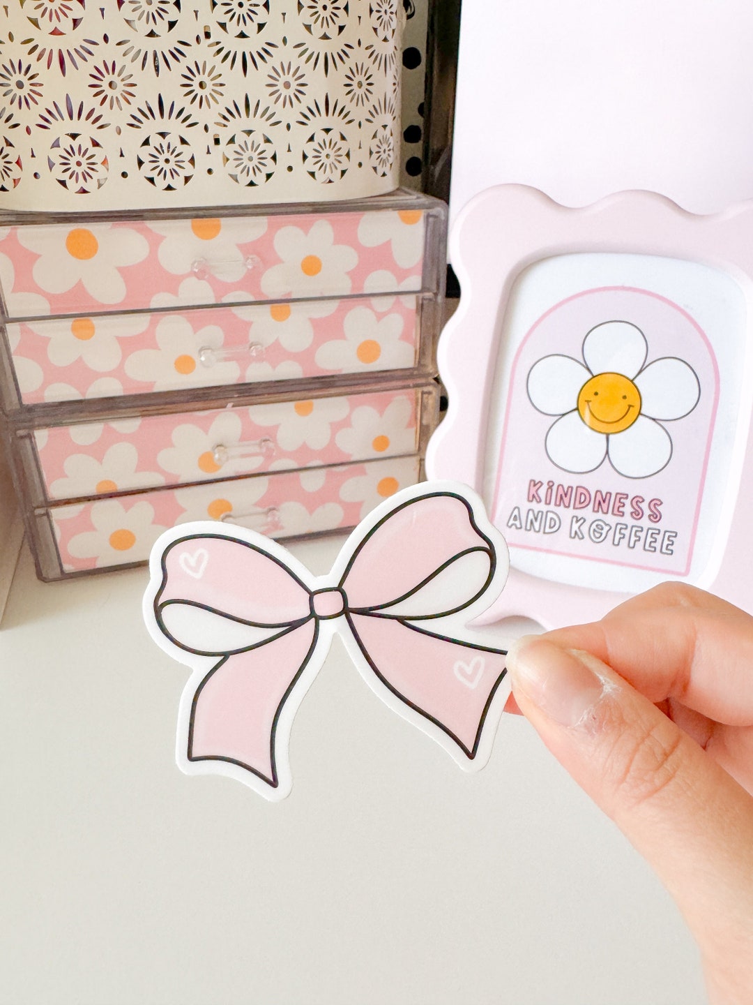 Pink Short Coquette Bow / Coquette Aesthetic Stickers / Hand Drawn and ...