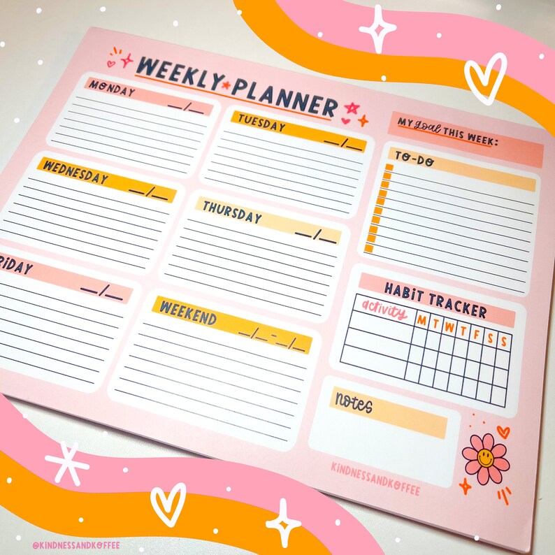 Cute Daisy Weekly Planner Pad // 8.5x11 Tear Away Notepad // To-do List ...