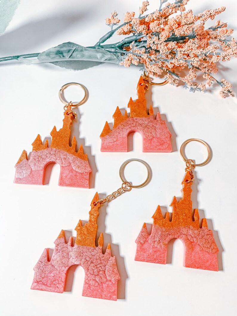 Cute Castle Key Chain Disney Inspired pink /& mustard or floral one of a kind accessories