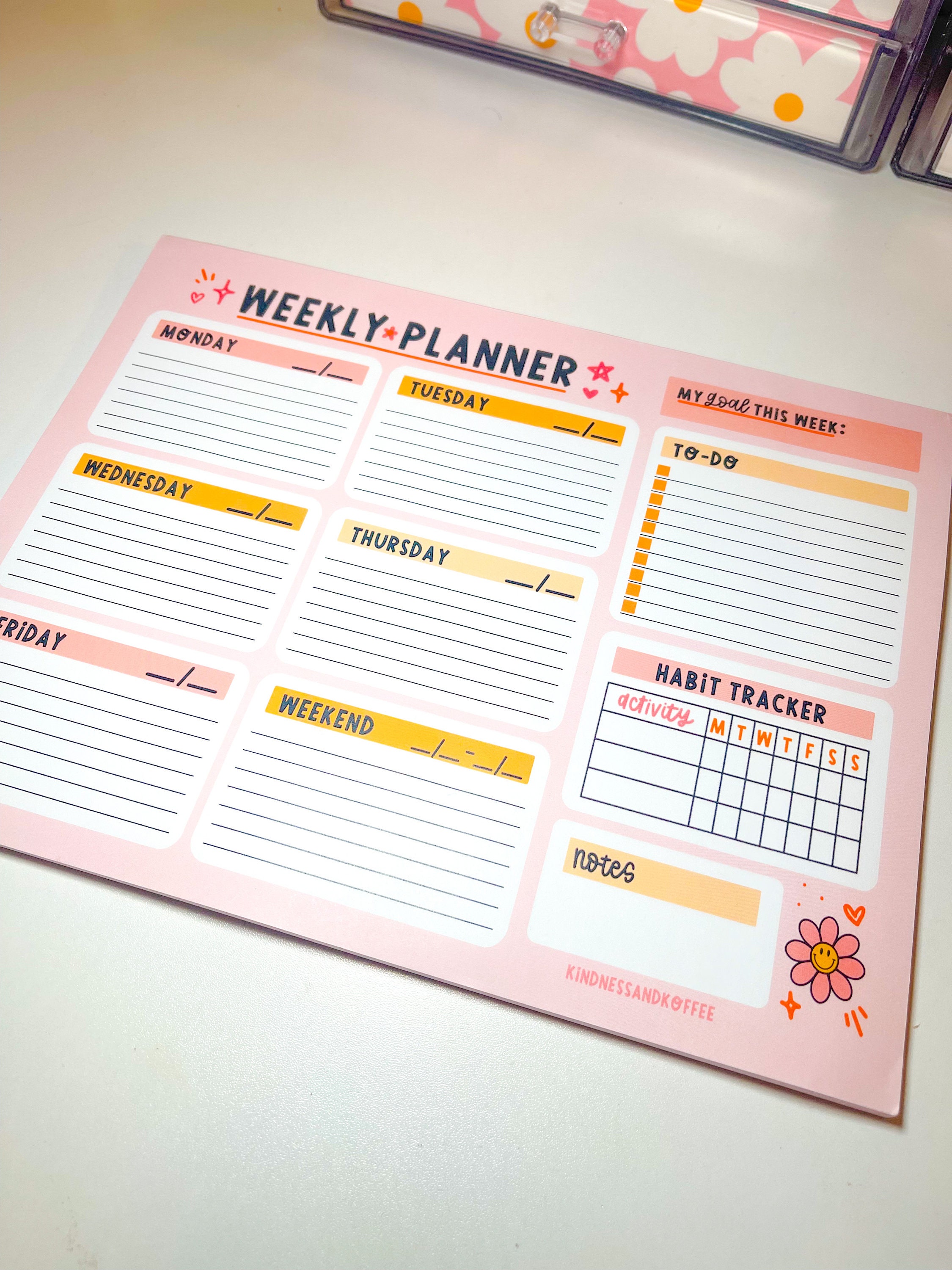 Cute Daisy Weekly Planner Pad // 8.5x11 Tear Away Notepad // To-do List ...
