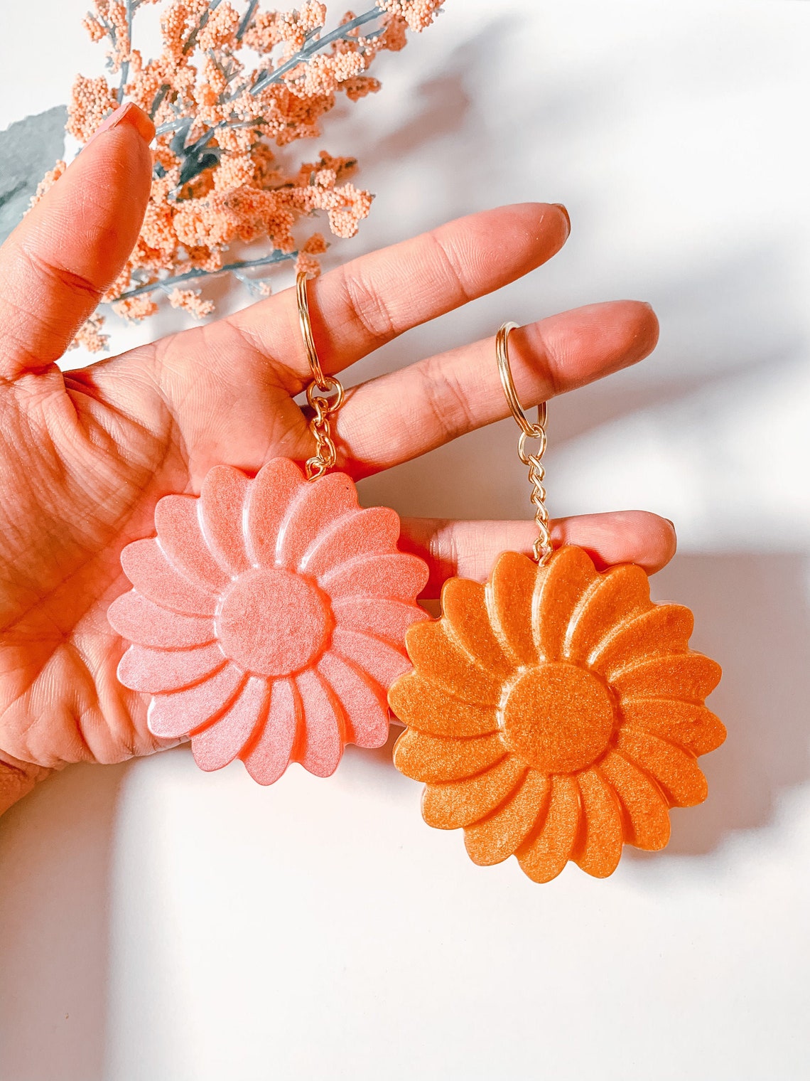 Flower Shaped Keychains // Metallic Styled // One of a Kind // Etsy