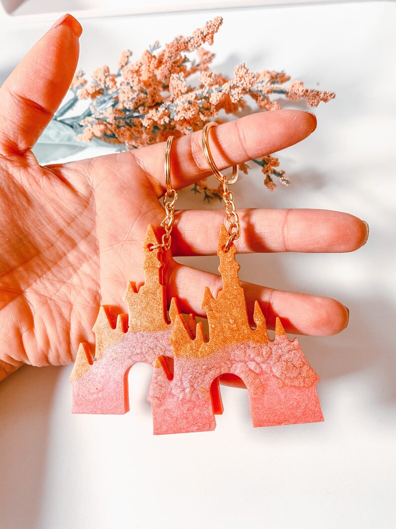Cute Castle Key Chain Disney Inspired pink /& mustard or floral one of a kind accessories