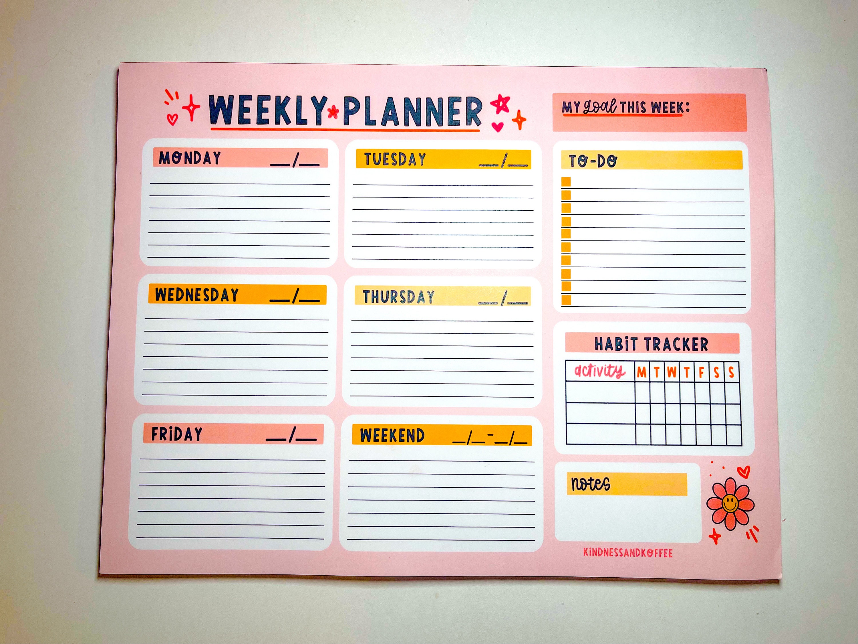 Cute Daisy Weekly Planner Pad // 8.5x11 Tear Away Notepad // To-do List ...