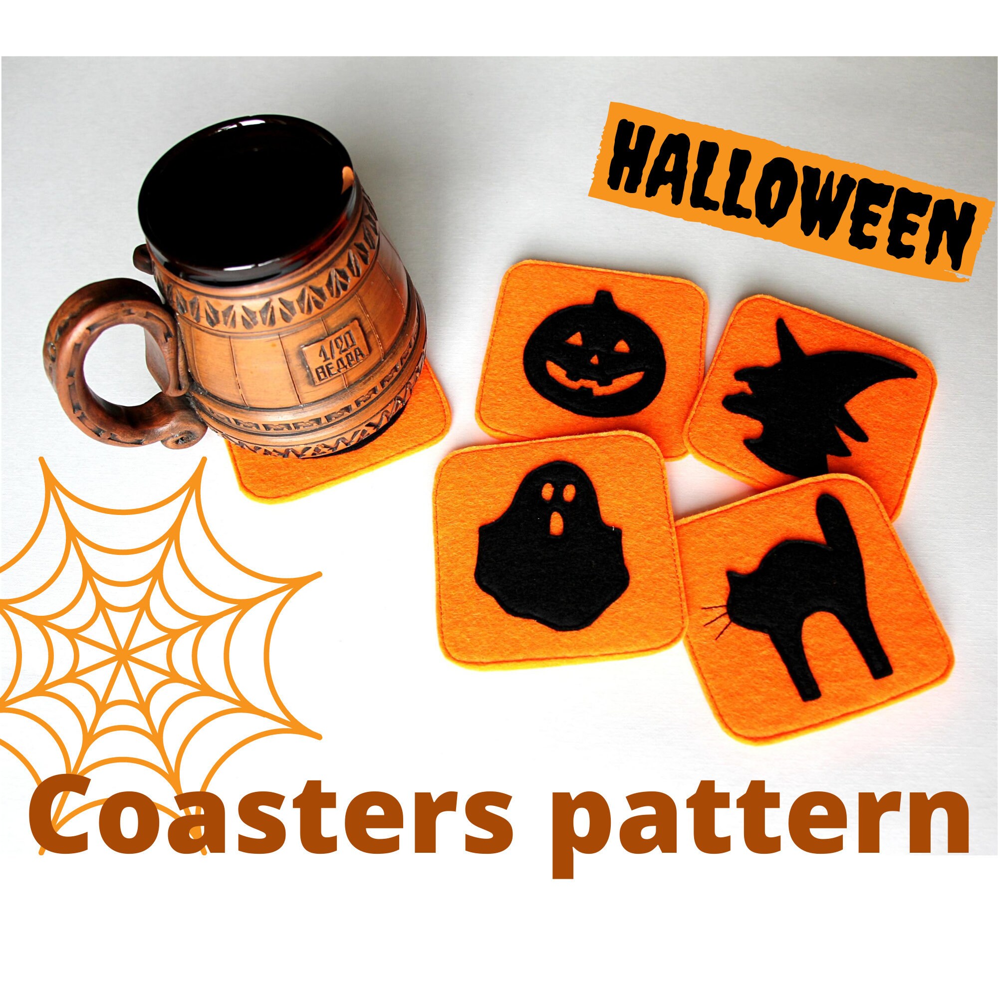 Coasters pattern. Halloween decor. Drink coasters Etsy