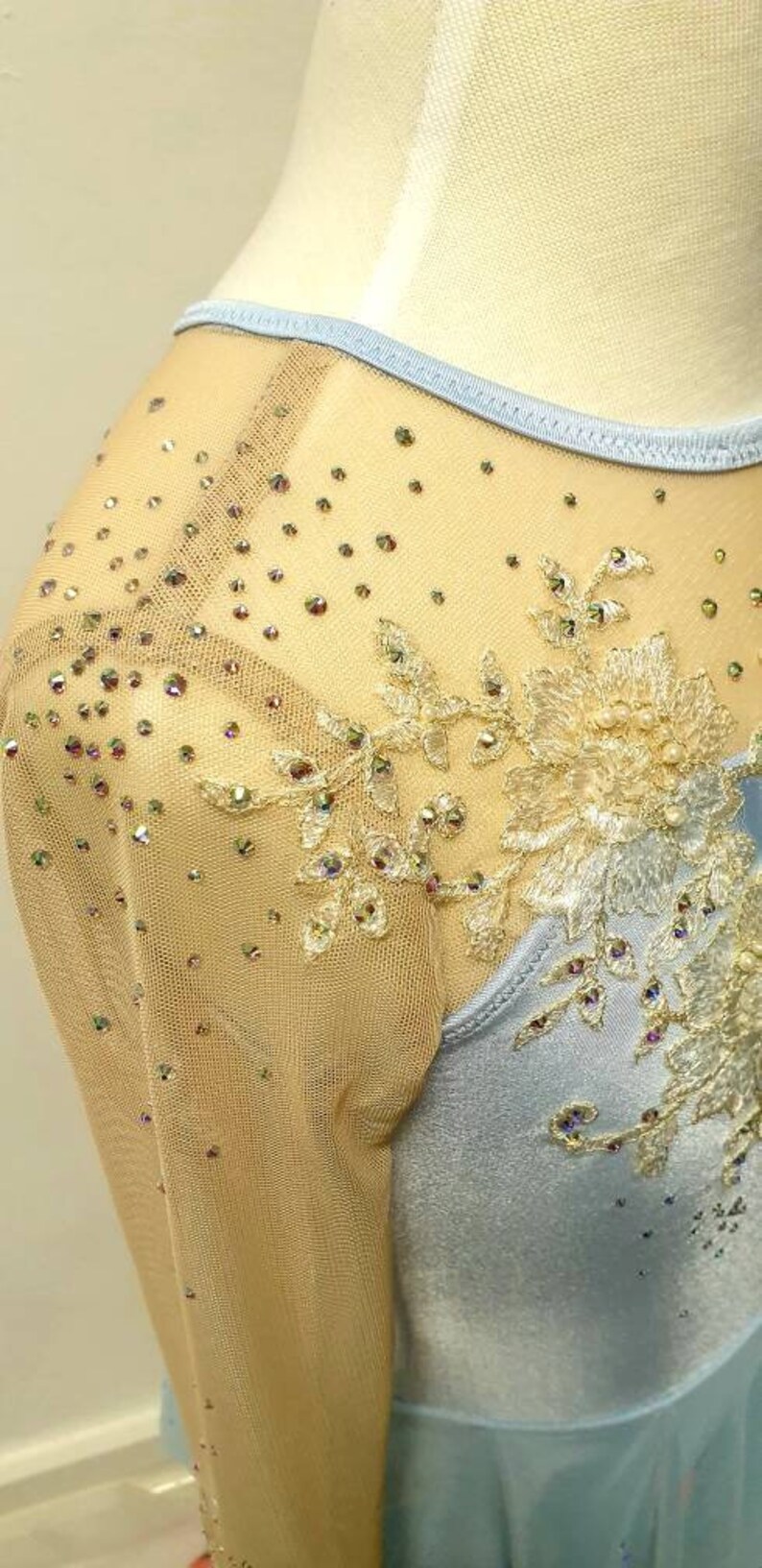 blue dance costume hand crafted custom dance costume Lyrical dance costume contemporary dance costume