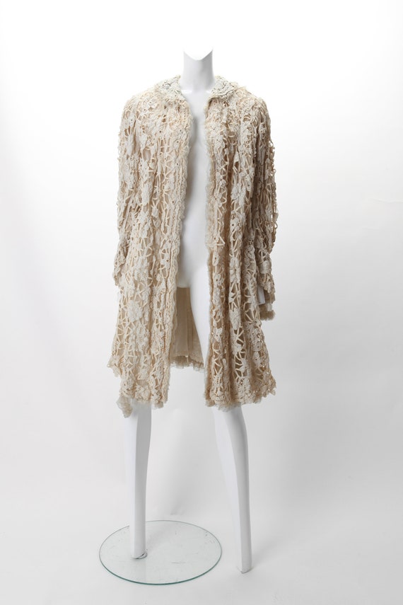 Antique Edwardian Battenburg Lace Cream Opera Coa… - image 1