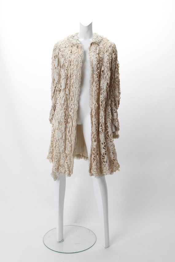 Antique Edwardian Battenburg Lace Cream Opera Coat