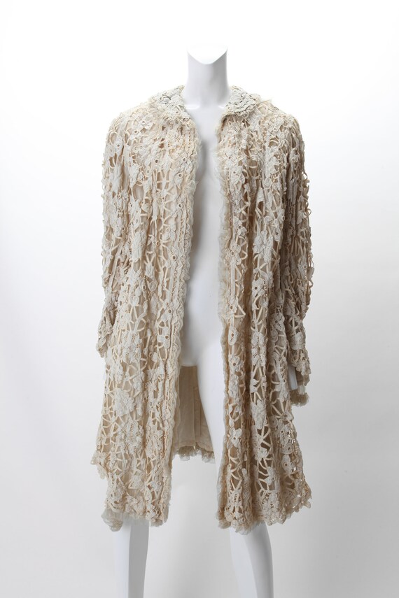 Antique Edwardian Battenburg Lace Cream Opera Coa… - image 2