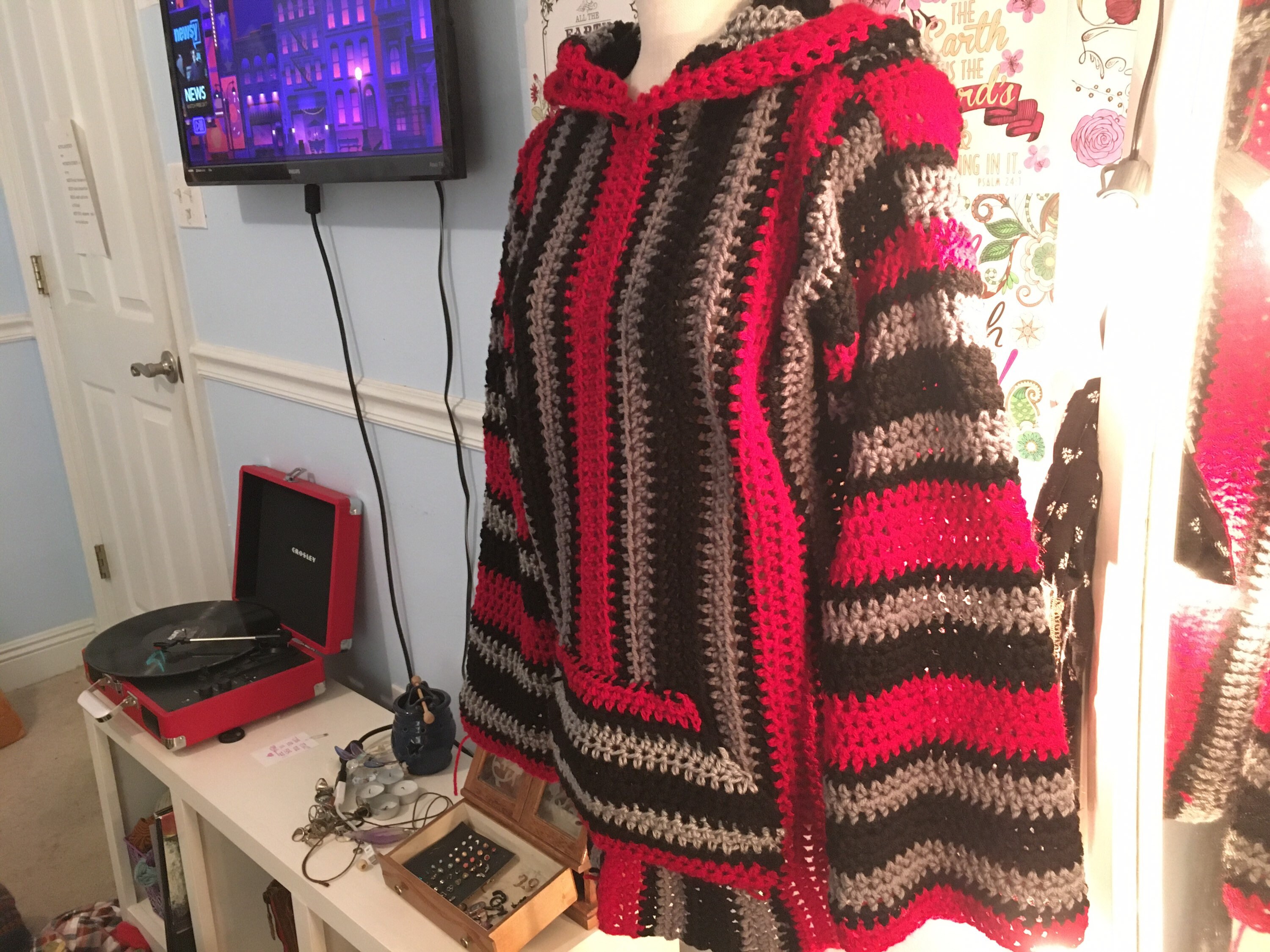 Baja Hoodie in Red Medium crocheted drug rug baja hoodie Etsy