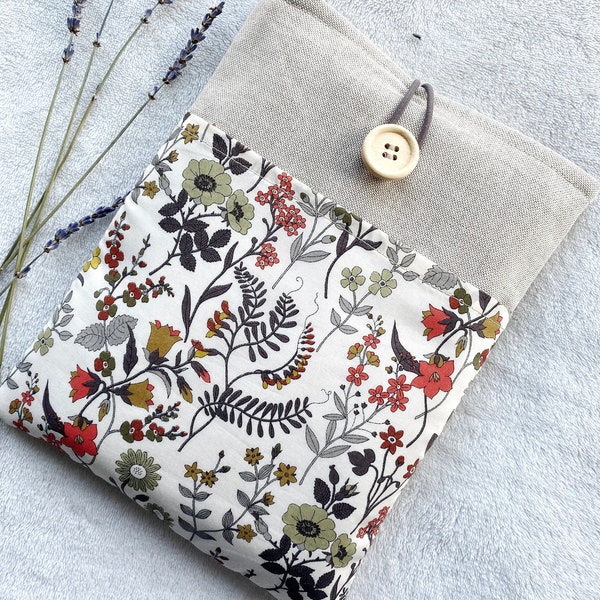 Capa protetora floral para livros com bolso, capa para livros, sobrecapa para livros, estojo acolchoado para livros, acessórios para livros, presente para amantes de livros, protetor de livros, bolsa para livros