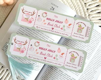 Holly Jolly Book Club Bookmark Ticket with Tassel, Book Accessories, Bookish Gifts for Bookworms