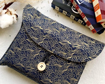 Japanese Waves Book Bag, Padded Book Sleeve, Book Cover, Book Protector, Book and Kindle Accessories, Bookish Gifts, Book Purse