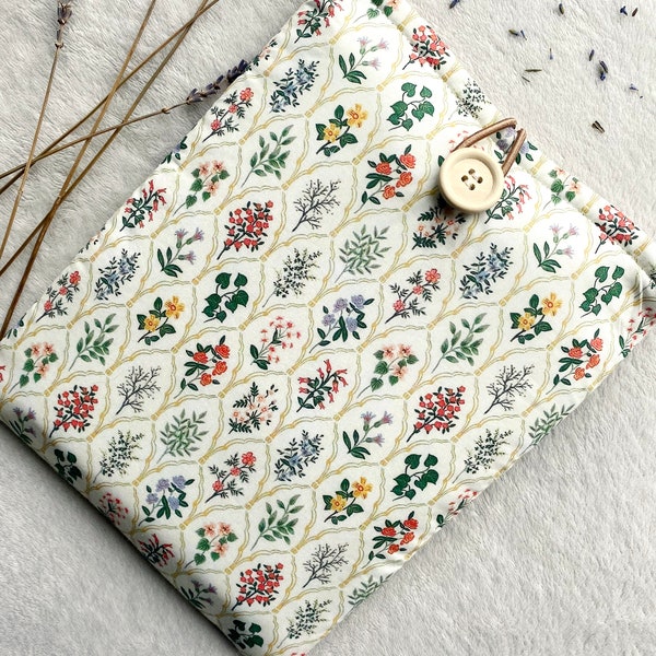 Floral Book Sleeve, Padded Book Cover, Book Purse, Fabric Book Pouch, Book and Kindle Accessories, Book Lover Gift, Book Protector, Book Bag