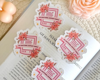 Emotional Support Kindle Sticker, Floral Coquette Book Sticker, Pink Sticker, Kindle Accessories, Bookish Gifts for Readers, Bookish Merch