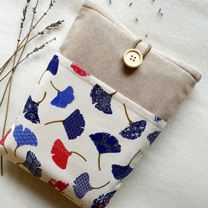 Japanese Book Sleeve with Pocket, Padded Book Cover, Ginkgo Book Pouch, Book Accessories, Book Lover Gift, Book Protector, Linen Book Jacket