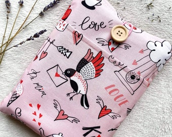 Love Book Sleeve with Pocket, Padded Book Cover, Book Purse, Pink Book Pouch, Book Accessories, Book Lover Gift, Book Protector, Book Bag