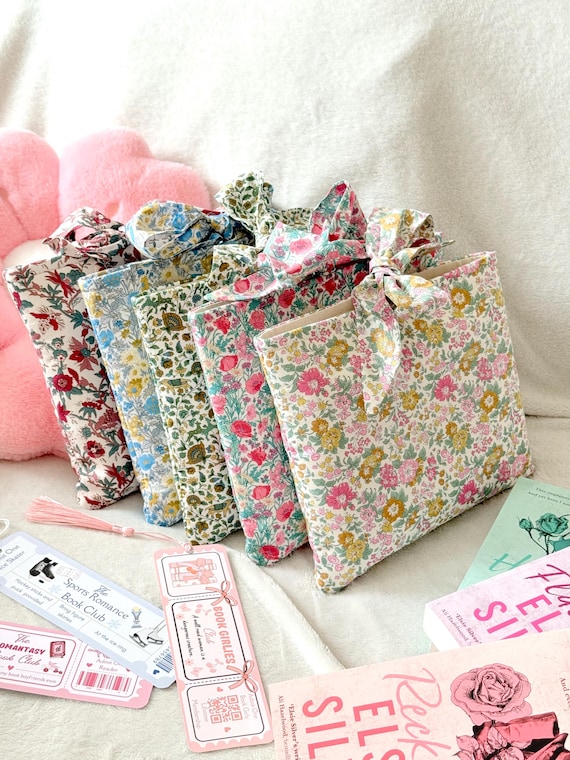 Bow Book Sleeve with Liberty of London Fabric, Padded Book Cover, Floral Book Bag, Book Purse, Book Accessories, Bookish Gifts for Bookworms