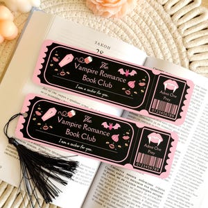 Vampire Book Club Bookmark with Tassel, Cute Ticket Bookmark, Book Accessories, Book Lover Gift, Book Page Holder, Bookish Gifts for Readers