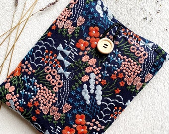 Protège-livre brodé fleurs, Couverture de livre rembourrée, Porte-livre, Pochette noire pour livre, Accessoires de livre, Cadeau pour amoureux des livres, Protège-livre, Sac de livre