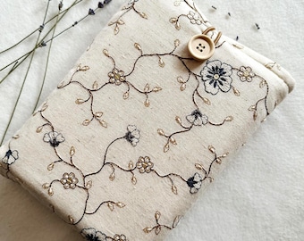 Embroidery Book Sleeve, Padded Book Cover, Book Purse, Floral Book Pouch, Book Accessories, Book Lover Gift, Book Protector, Book Bag