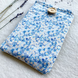 Floral Kindle Sleeve, Kindle Paperwhite Case, Blue Kindle Cover, Bookish Gifts, Kindle Protector, Book Accessories, Padded Kindle Pouch image 2