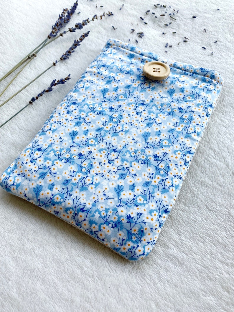 Floral Kindle Sleeve, Kindle Paperwhite Case, Blue Kindle Cover, Bookish Gifts, Kindle Protector, Book Accessories, Padded Kindle Pouch image 2