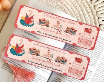 Bookworm Book Club Ticket Bookmark with Tassel, Book Accessories, Bookish Gifts for Bookworms