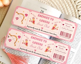 Enemies to Lovers Book Club Bookmark with Tassel, Ticket Bookmark, Book Lover Accessories, Book Page Holder, Bookish Gifts for Readers