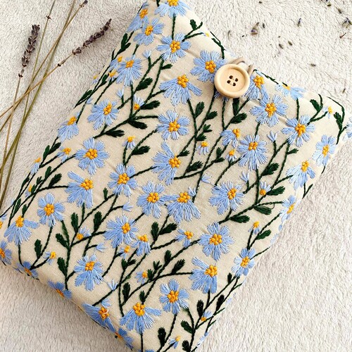 Operitacx Buchhülle Aus Stoff Mit Floraler Stickerei – Waschbar, Für Hardcover & Taschenbücher