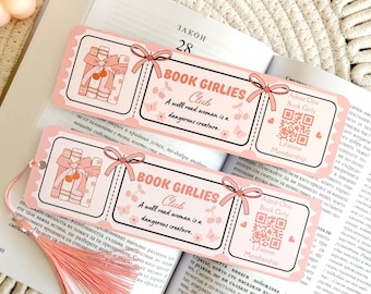Book Girlies Club Ticket Bookmark with Tassel, Book Accessories, Bookish Gifts for Readers