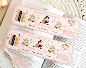 Book Lover Club Ticket Bookmark with Tassel, Book Accessories, Bookish Gifts for Bookworms