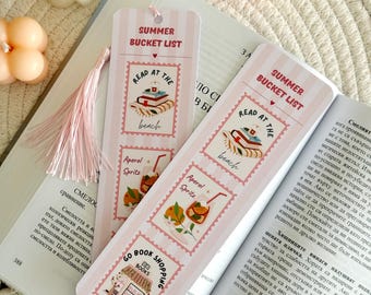 Summer Coastal Bucket List Bookmark with Tassel, Book Accessories, Bookish Gifts for Bookworms & Readers