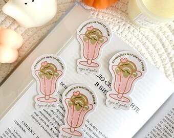 Matcha Girlie Kobo & Kindle Sticker, Strawberry Ice Cream Book Sticker, Kindle Accessories, Bookish Gifts for Readers, Bookish Merch