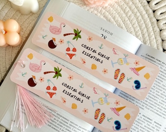 Summer Coastal Girlie Essentials Bookmark with Tassel, Book Accessories, Bookish Gifts for Bookworms