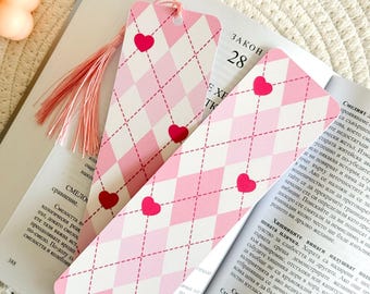 Marque-page cœurs à carreaux avec pompon, accessoires de livres, cadeaux pour les amoureux des livres