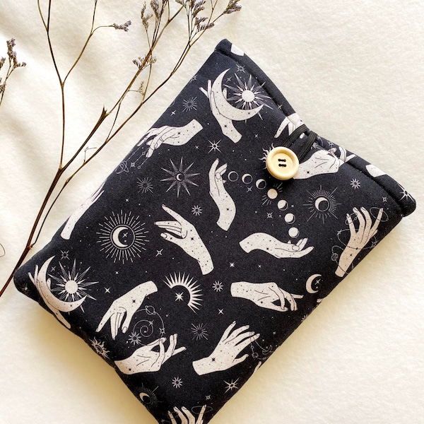 Pochette pour livre de sorcières, couverture de livre rembourrée, sac à main noir, pochette pour livre en tissu, accessoires de livre, cadeau pour amoureux des livres, protège-livre, sac de livre