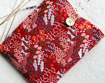 Embroidery Flowers Book Sleeve, Padded Book Cover, Book Purse, Red Book Pouch, Book Accessories, Book Lover Gift, Book Protector, Book Bag