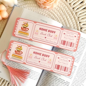 Home Body Book Club Bookmark with Tassel, Ticket Bookmark, Book Accessories, Book Lover Gift, Book Page Holder, Bookish Gifts for Readers