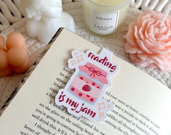 Reading Is My Jam Magnetic Bookmark, Holographic Strawberry Bookmark, Book Page Holder, Book Accessories, Bookish Gifts for Readers