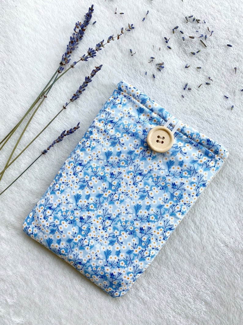 Floral Kindle Sleeve, Kindle Paperwhite Case, Blue Kindle Cover, Bookish Gifts, Kindle Protector, Book Accessories, Padded Kindle Pouch image 1