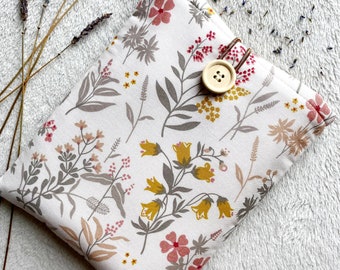 Floral Book Sleeve, Padded Book Cover, Book Jacket, Fabric Book Pouch, Book and Kindle Accessories, Bookish Gifts, Book Protector, Book Bag