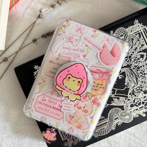 Magnetic Strawberry Matcha Kindle Grip, Cute Frog Kindle Holder, Kindle Accessories, Bookish Gifts for Bookworms, Booktok, Bookish Merch