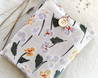 Embossed Flowers Book Sleeve, Padded Book Cover, Book Jacket, Floral Book Pouch, Book Accessories, Book Lover Gift, Book Protector, Book Bag
