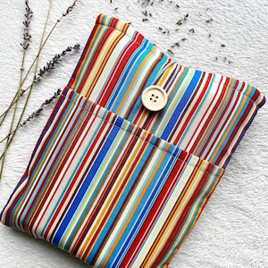 Striped Book Sleeve with Pocket, Book Cover, Book Jacket, Padded Book Pouch, Book Accessories, Book Lover Gift, Book Protector, Book Bag