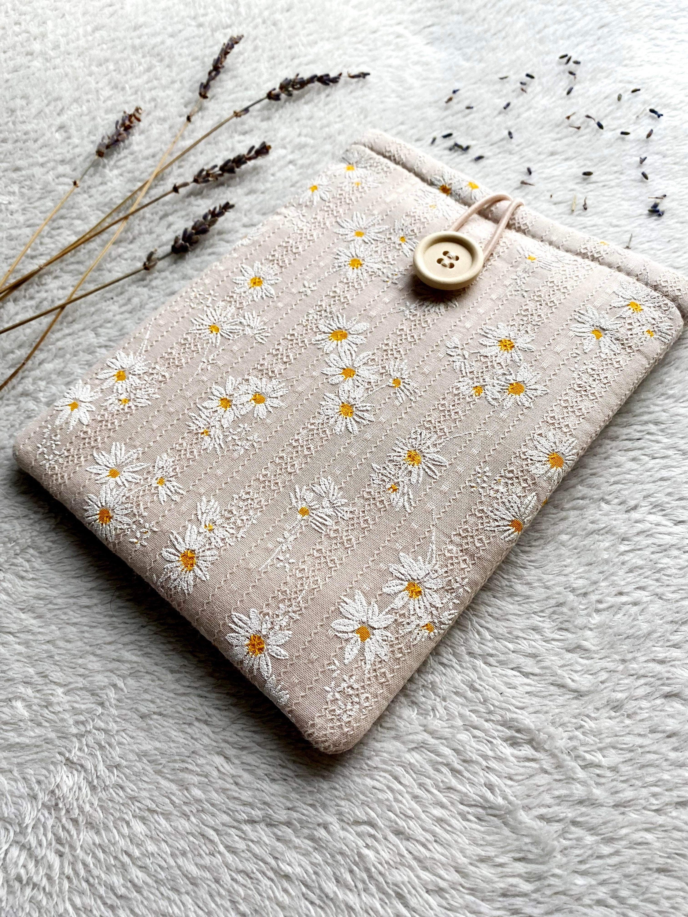 Housse De Transport Pour Liseuse Kindle 6-7 Pouces - Double Poche - Motif Marguerite - Vert Clair - Compatible Paperwhite, Oasis, Kobo